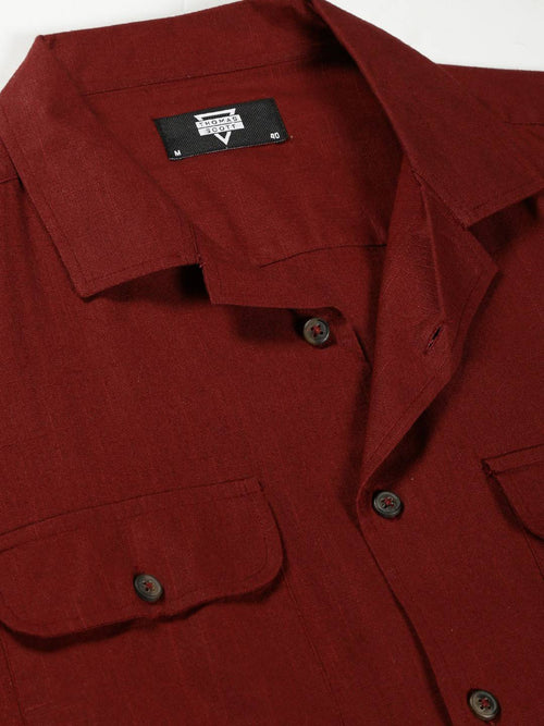 Thomas Scott Men Classic Cuban Collar Cotton Linen Casual Shacket
