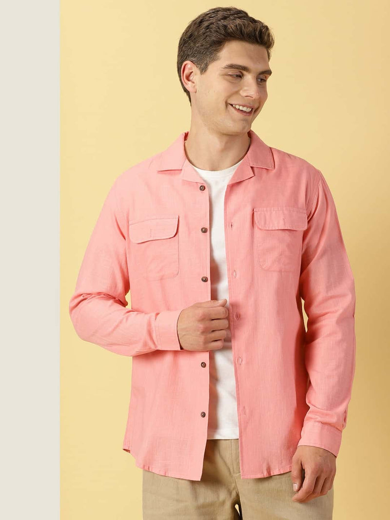 Thomas Scott Men Classic Regular Fit Cuban Collar Long Sleeve Cotton & Linen Shacket