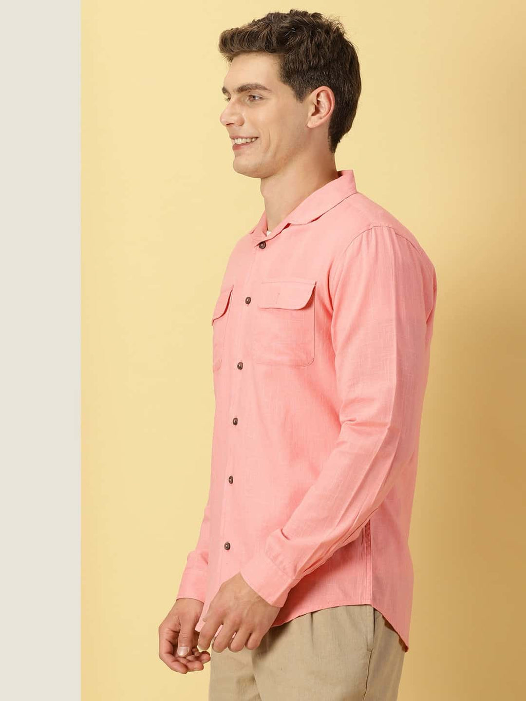 Thomas Scott Men Classic Regular Fit Cuban Collar Long Sleeve Cotton & Linen Shacket