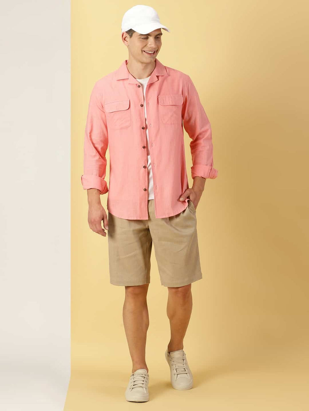 Thomas Scott Men Classic Regular Fit Cuban Collar Long Sleeve Cotton & Linen Shacket