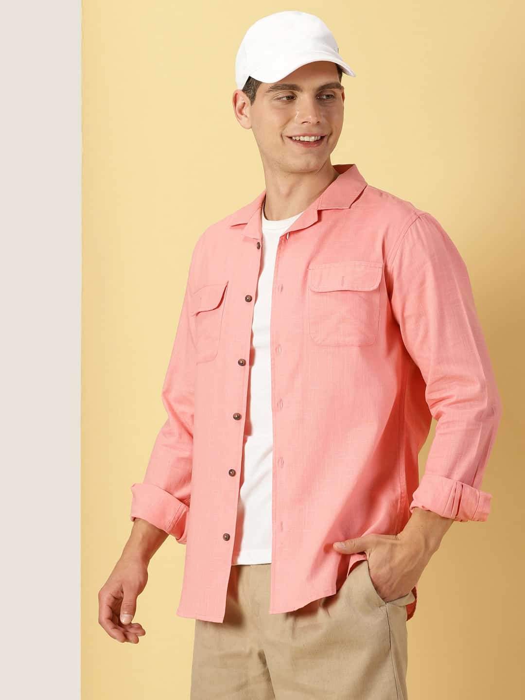 Thomas Scott Men Classic Regular Fit Cuban Collar Long Sleeve Cotton & Linen Shacket