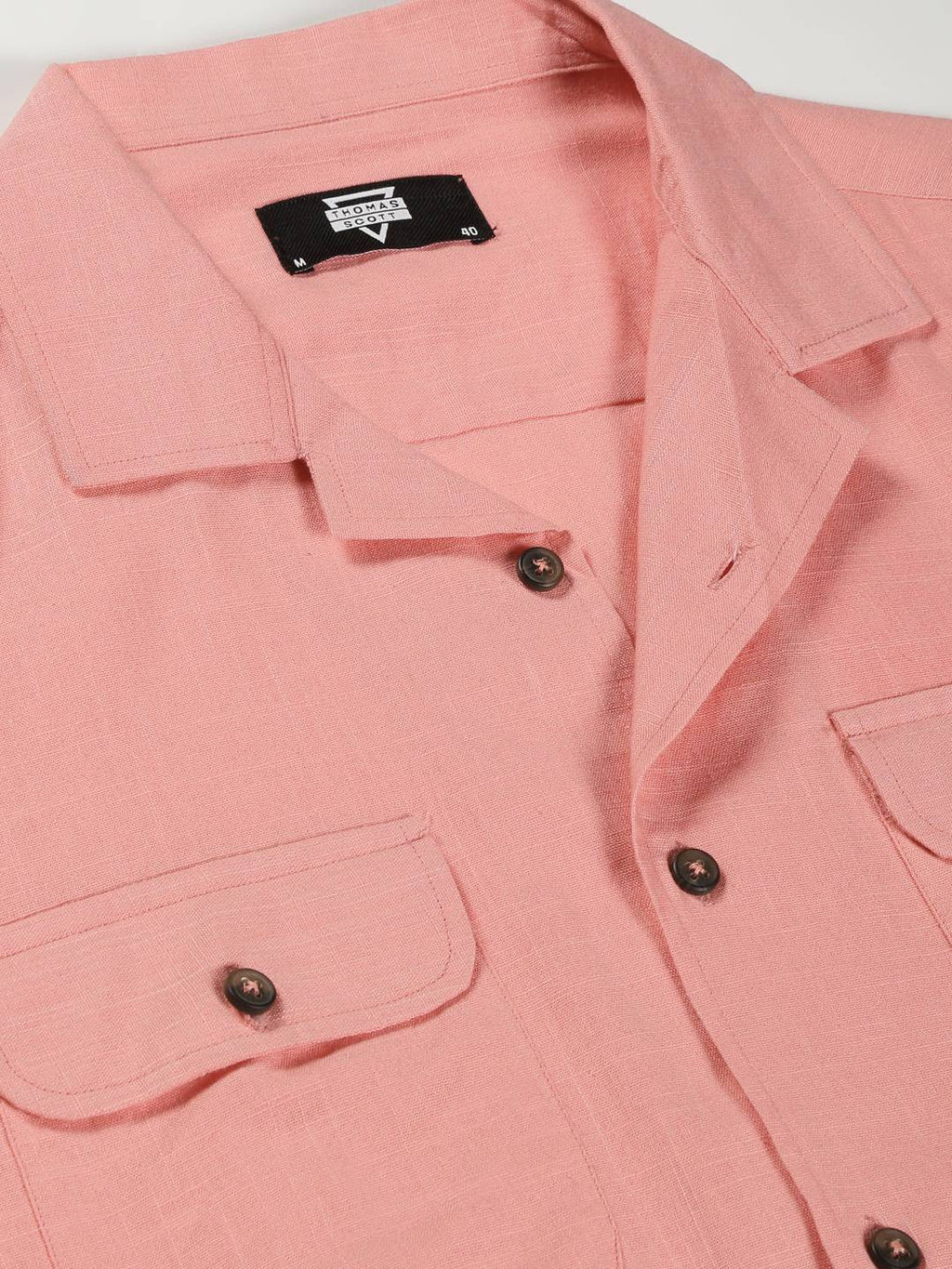 Thomas Scott Men Classic Regular Fit Cuban Collar Long Sleeve Cotton & Linen Shacket