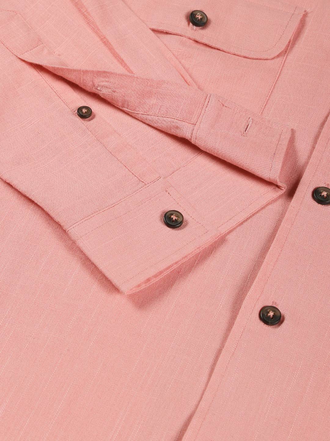 Thomas Scott Men Classic Regular Fit Cuban Collar Long Sleeve Cotton & Linen Shacket