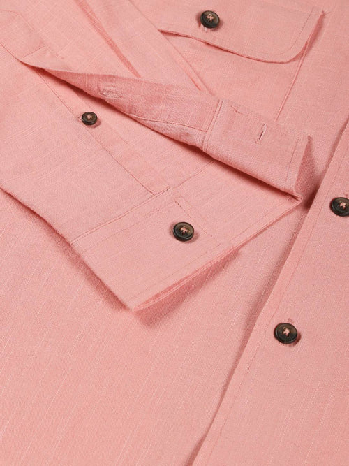 Thomas Scott Men Classic Regular Fit Cuban Collar Long Sleeve Cotton & Linen Shacket