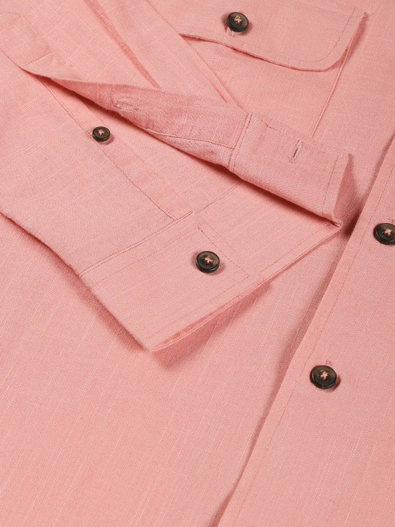 Thomas Scott Men Classic Regular Fit Cuban Collar Long Sleeve Cotton & Linen Shacket