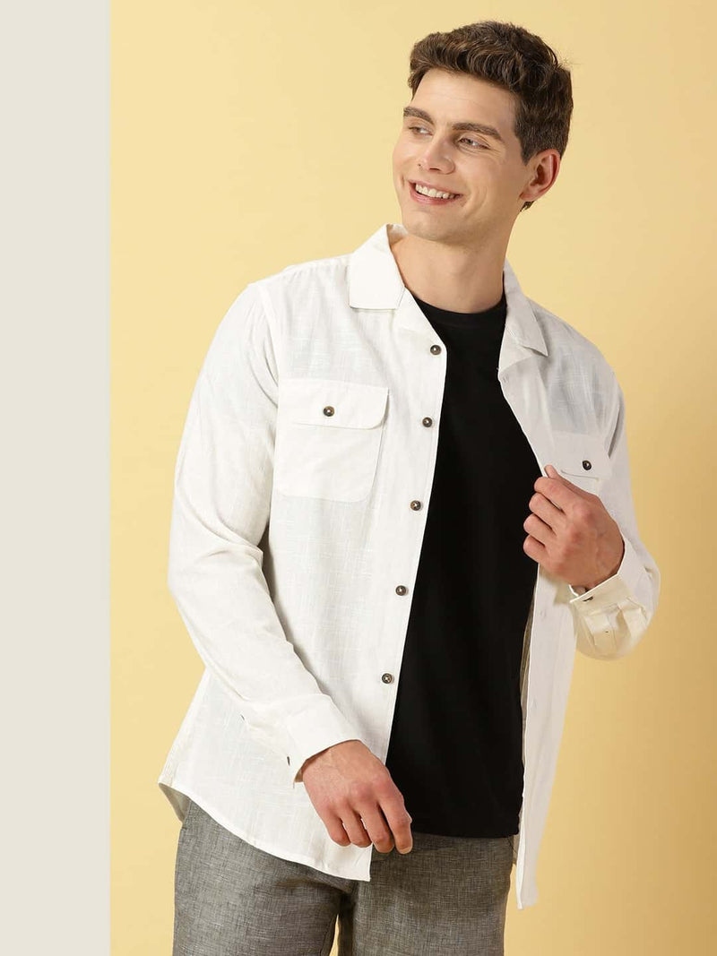 Thomas Scott Men Spread Collar Classic Cotton Linen Shacket