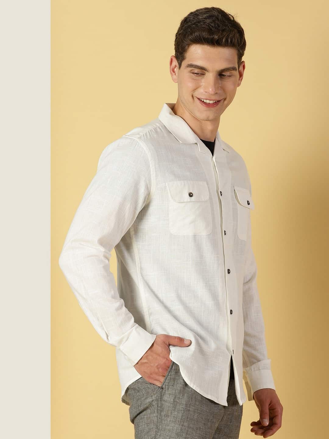 Thomas Scott Men Spread Collar Classic Cotton Linen Shacket