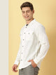 White Spread Collar Classic Cotton Linen Shacket For Men