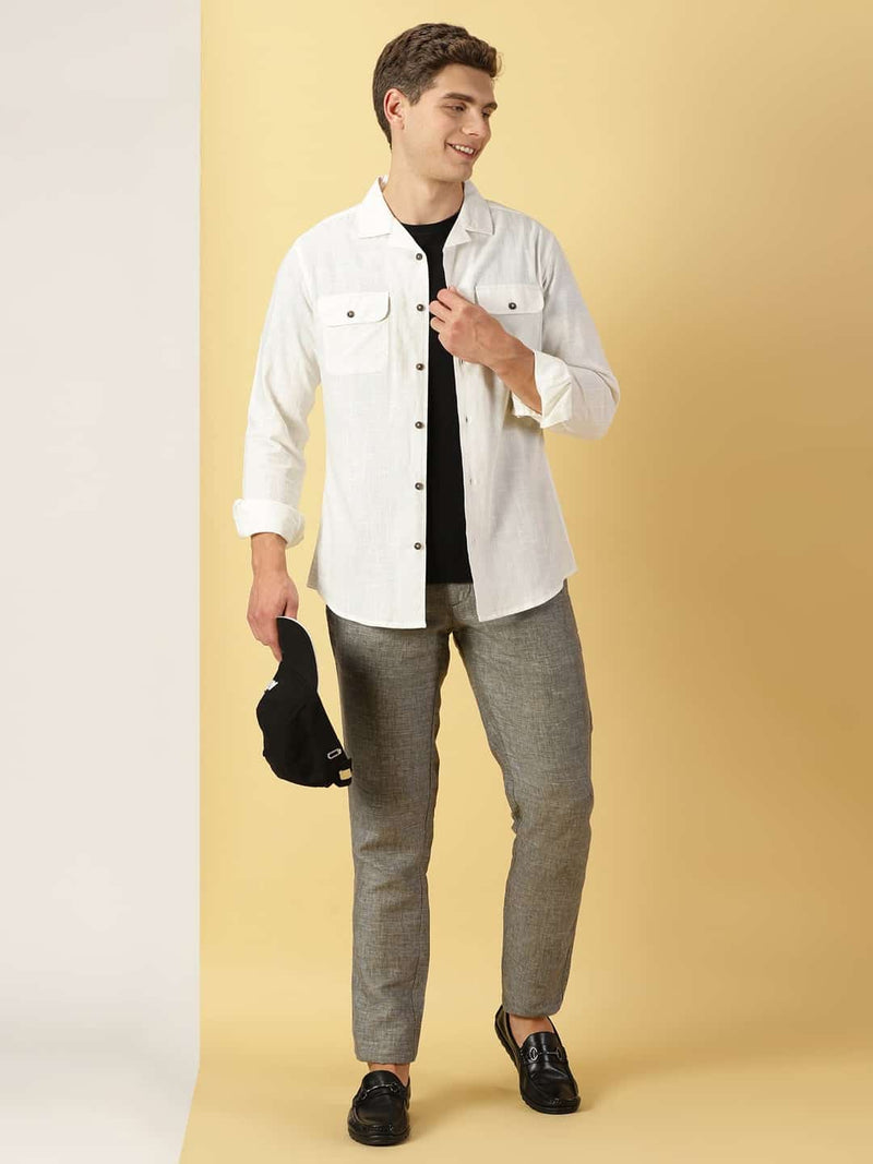 Thomas Scott Men Spread Collar Classic Cotton Linen Shacket