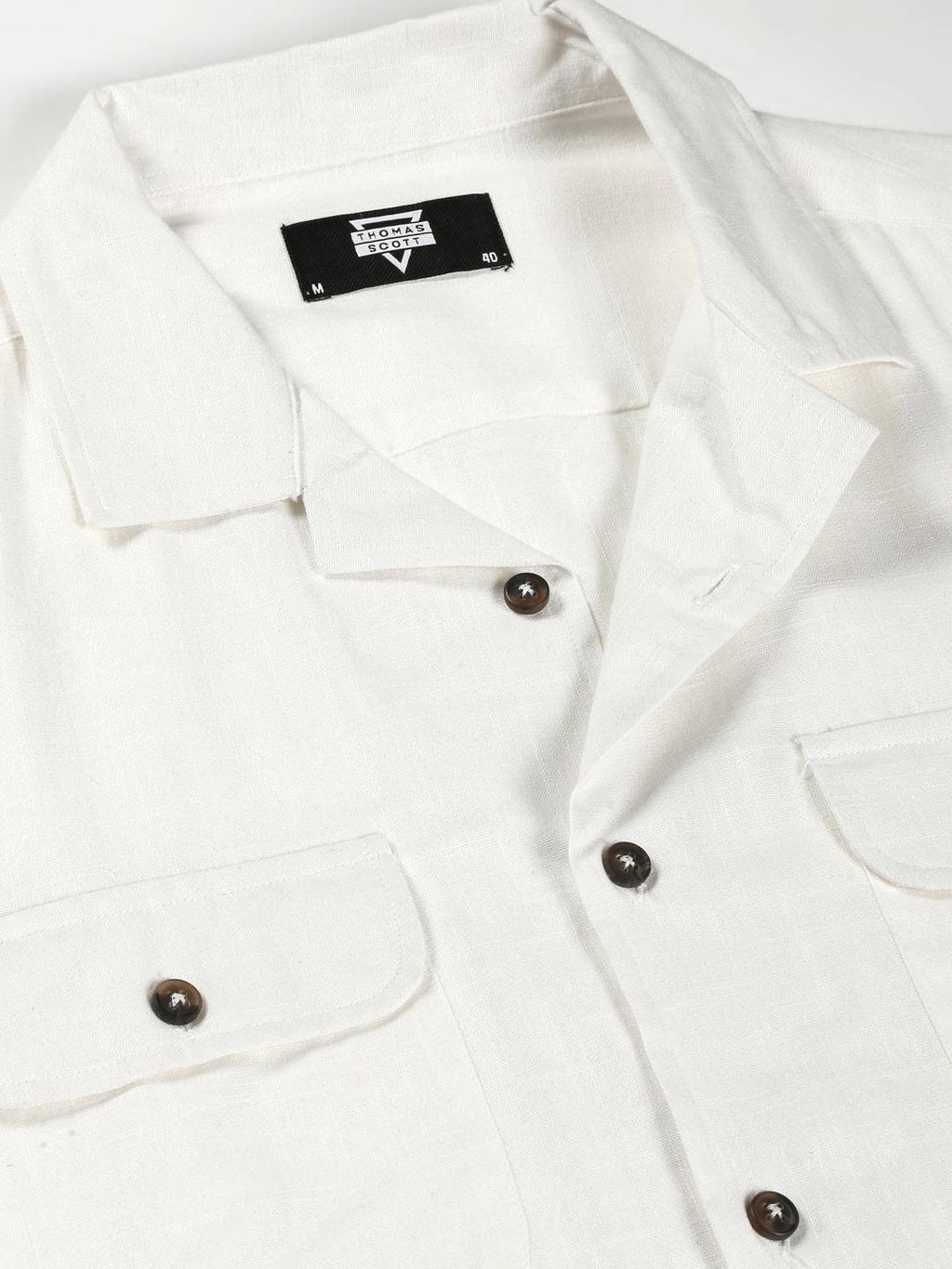 Thomas Scott Men Spread Collar Classic Cotton Linen Shacket
