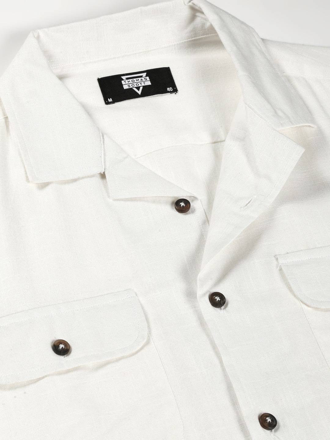 Thomas Scott Men Spread Collar Classic Cotton Linen Shacket