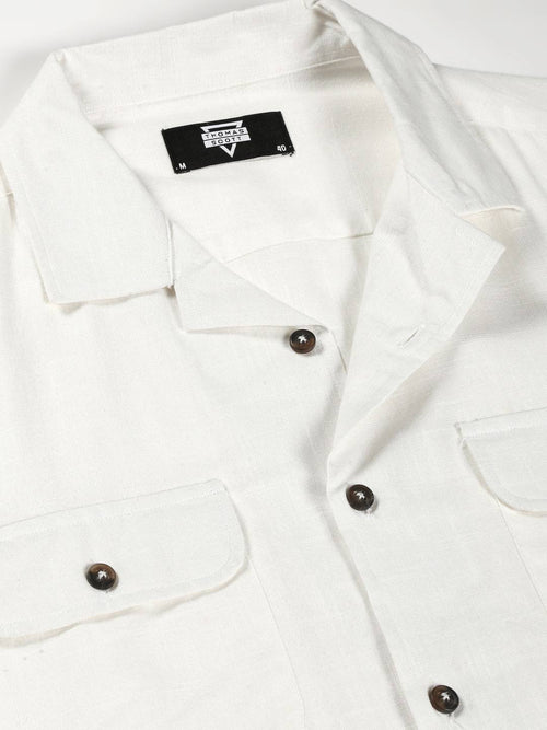 Thomas Scott Men Spread Collar Classic Cotton Linen Shacket