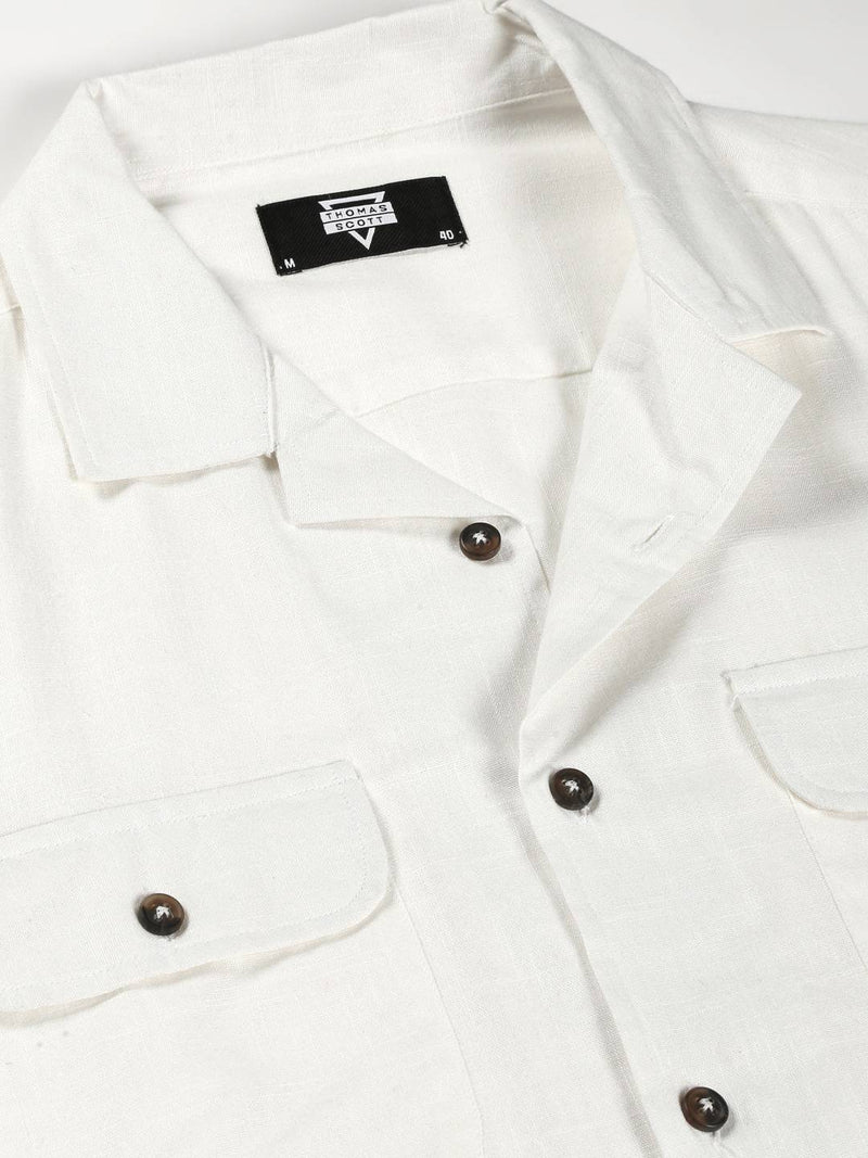 Thomas Scott Men Spread Collar Classic Cotton Linen Shacket