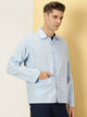 Thomas Scott Men Blue Oversized Fit Long Sleeves Spread Collar Solid Cotton Linen Knitted Casual Shirt
