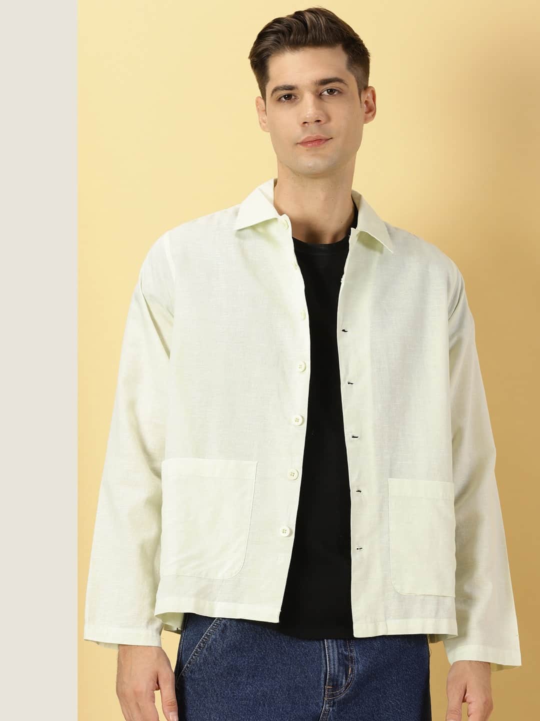 Thomas Scott Men Modern Corduroy Cotton Linen Casual Shirt
