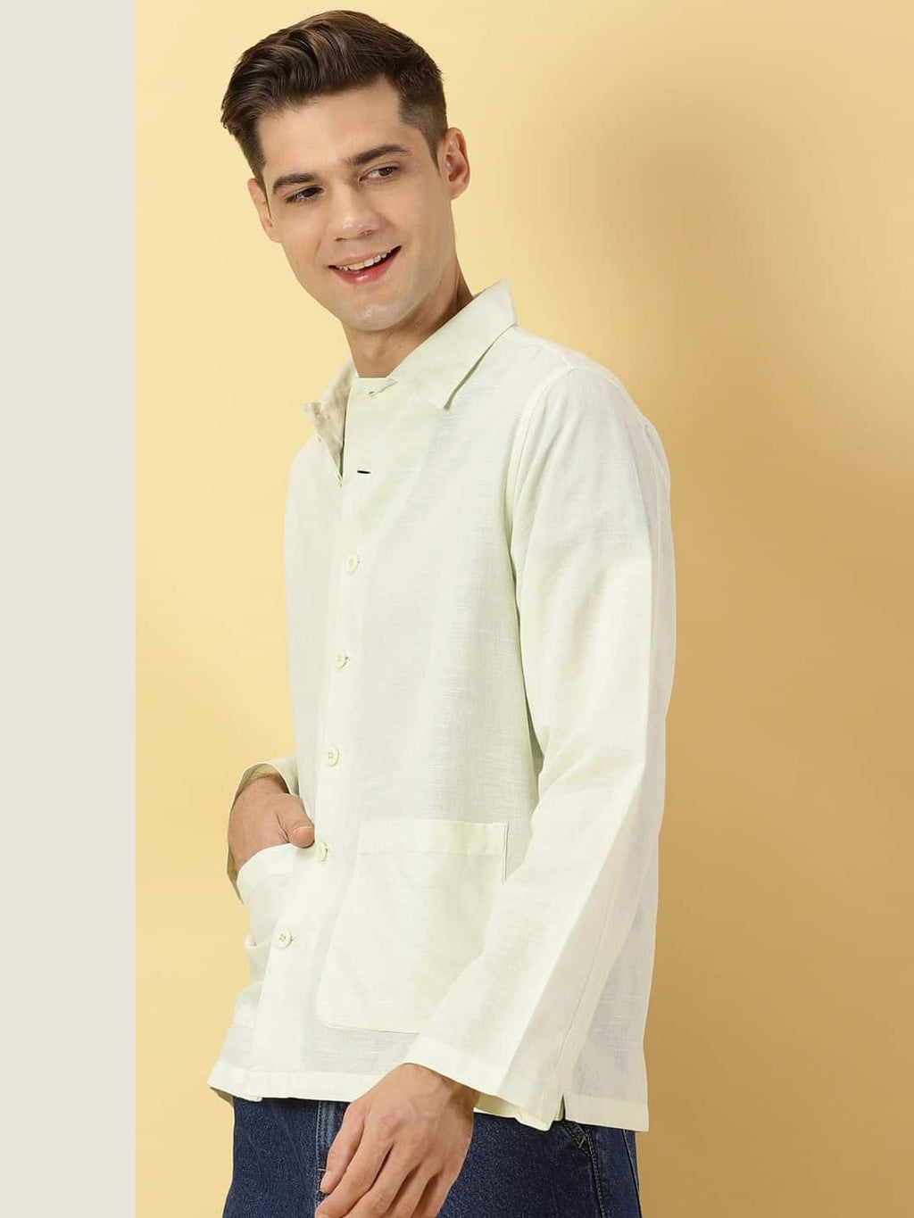 Thomas Scott Men Modern Corduroy Cotton Linen Casual Shirt