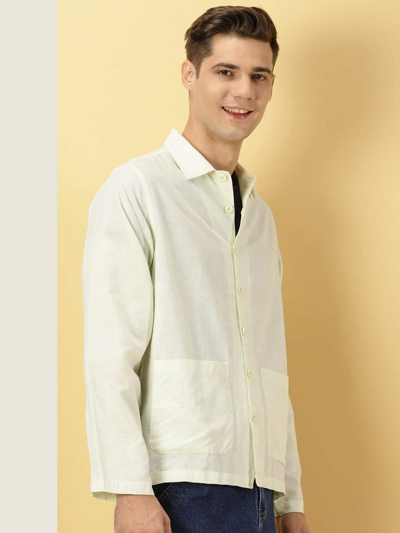 Thomas Scott Men Modern Corduroy Cotton Linen Casual Shirt