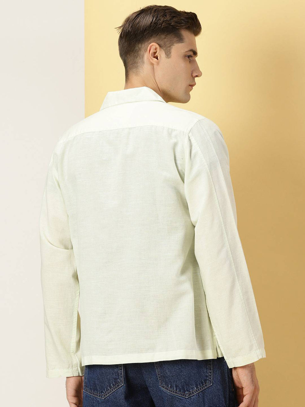 Thomas Scott Men Modern Corduroy Cotton Linen Casual Shirt