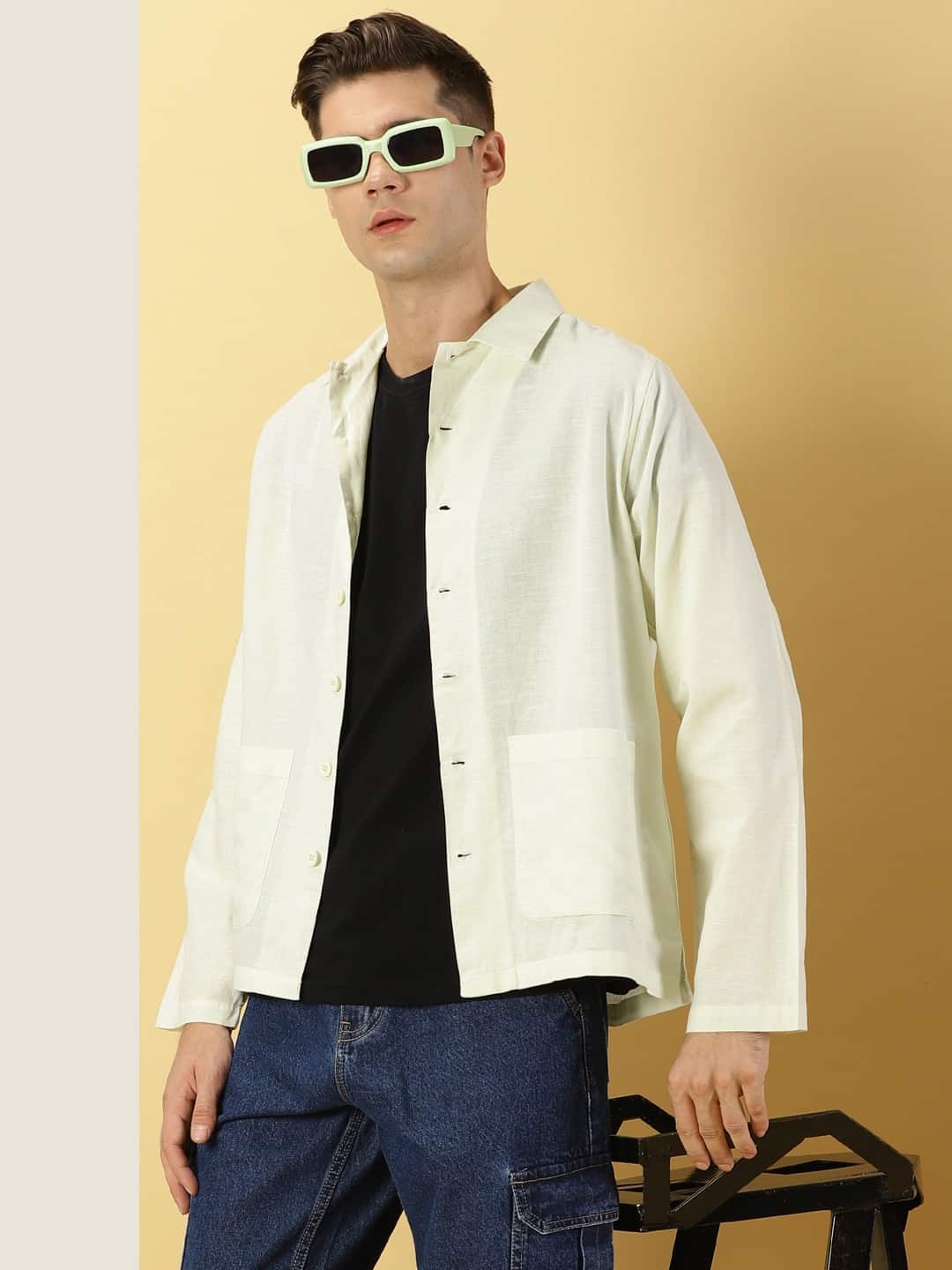Thomas Scott Men Modern Corduroy Cotton Linen Casual Shirt