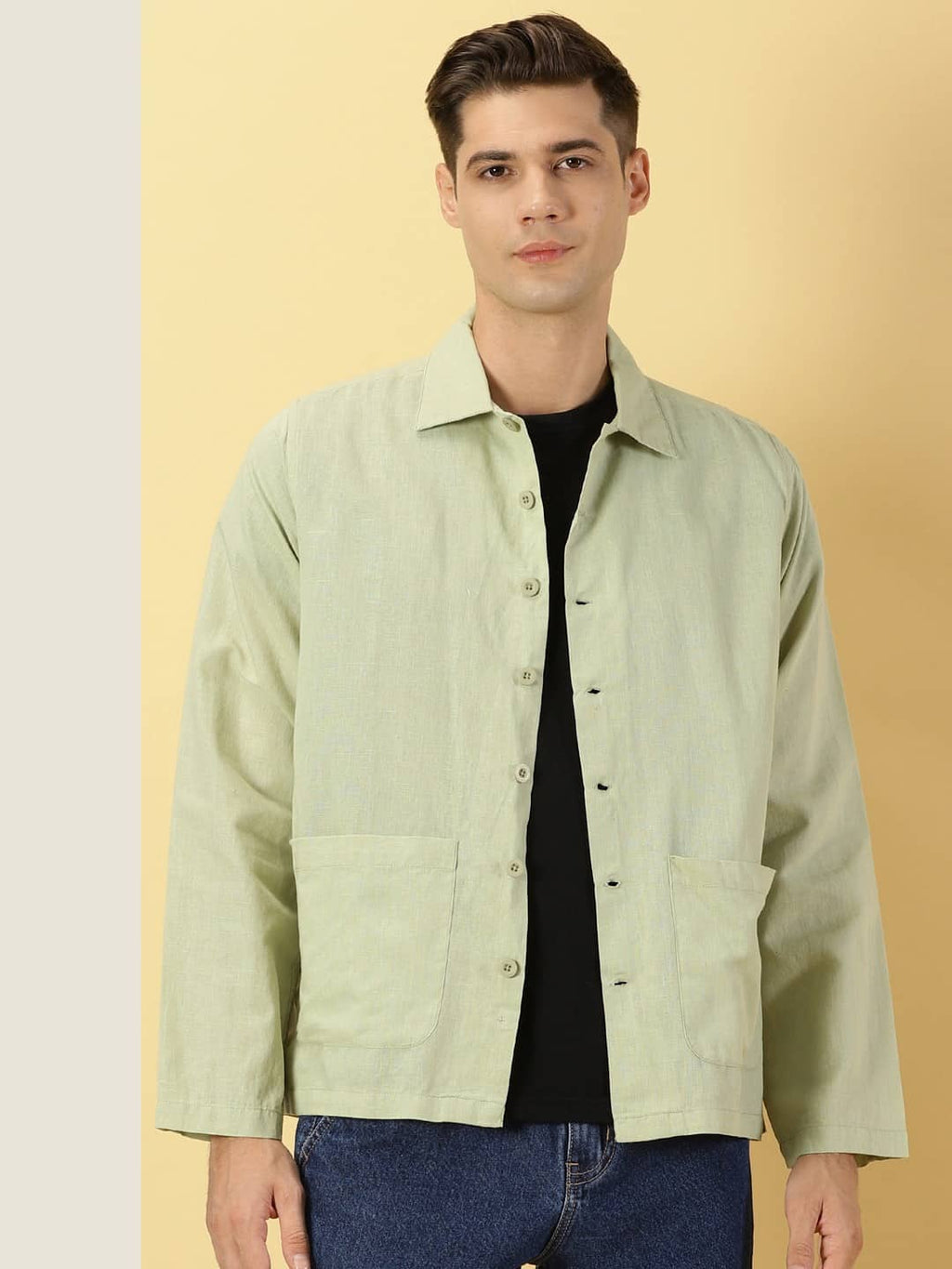 Thomas Scott Men Modern Oversized Fit Box Pocket Cotton Linen Casual Shirt
