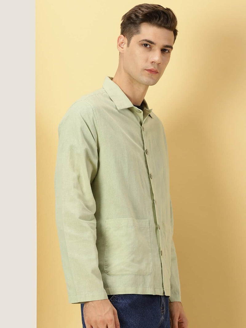 Thomas Scott Men Modern Oversized Fit Box Pocket Cotton Linen Casual Shirt