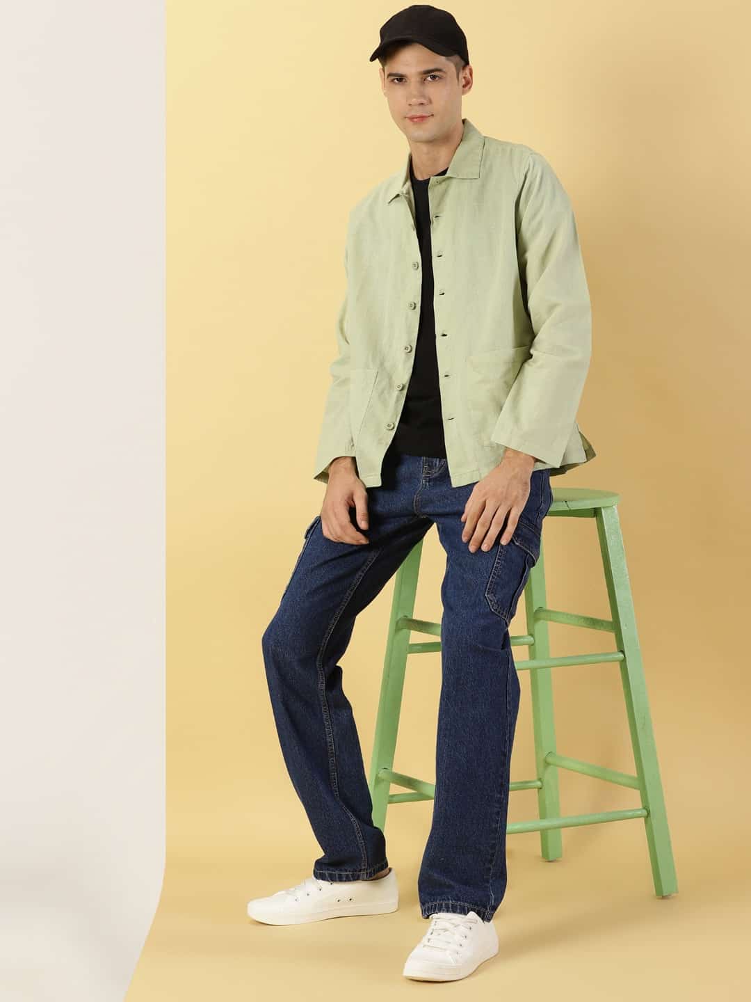 Thomas Scott Men Modern Oversized Fit Box Pocket Cotton Linen Casual Shirt
