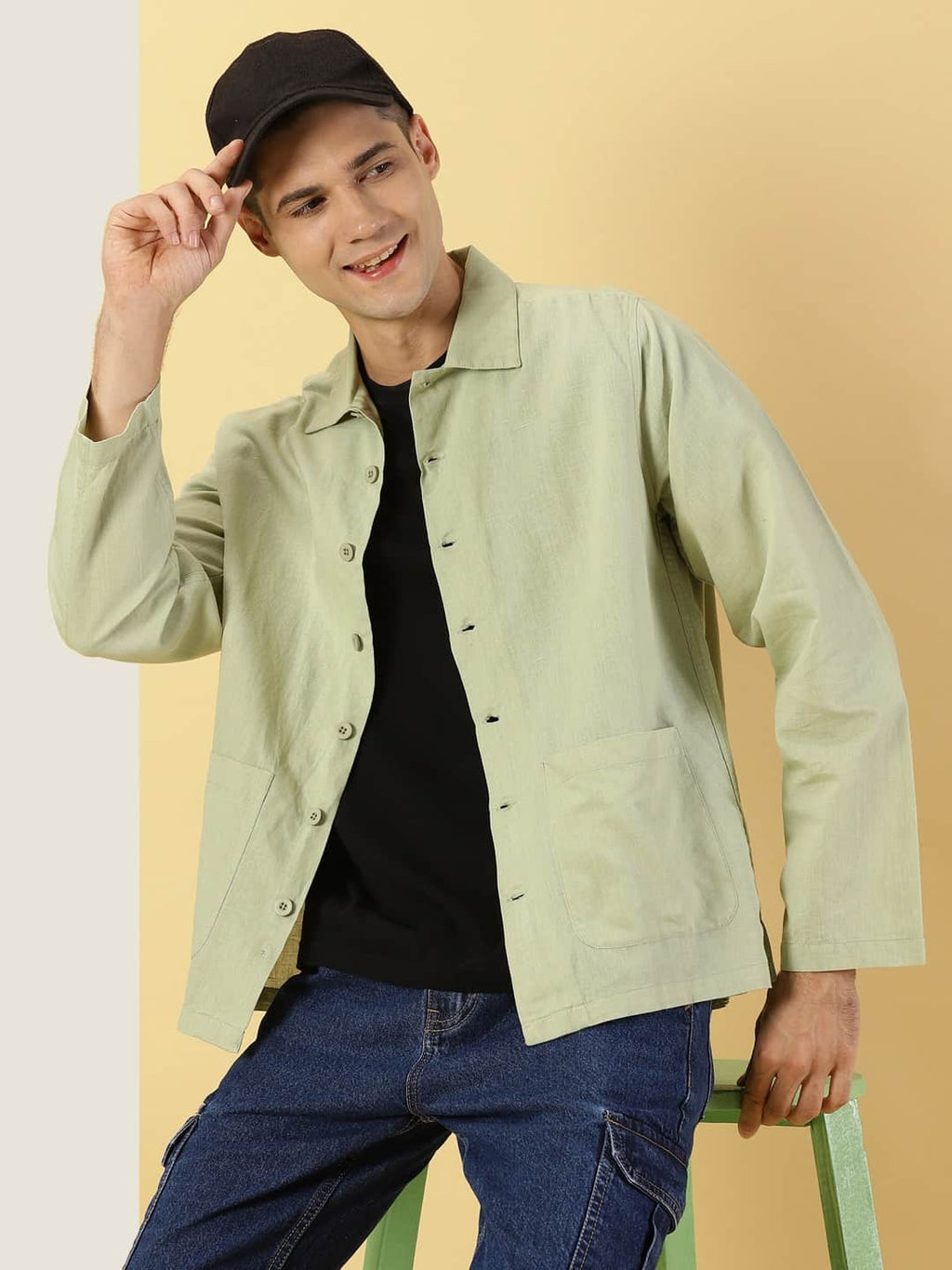 Thomas Scott Men Modern Oversized Fit Box Pocket Cotton Linen Casual Shirt