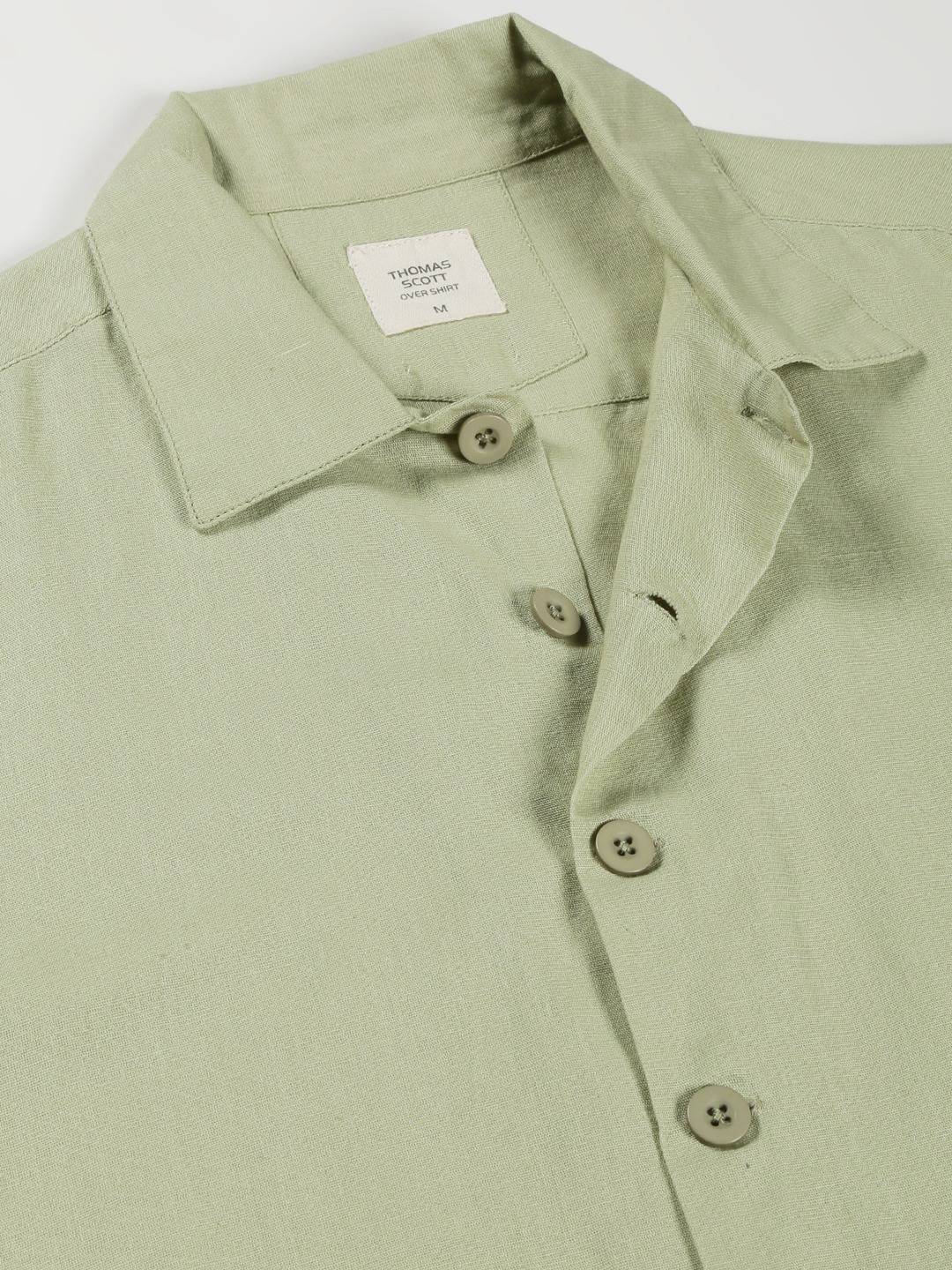 Thomas Scott Men Modern Oversized Fit Box Pocket Cotton Linen Casual Shirt