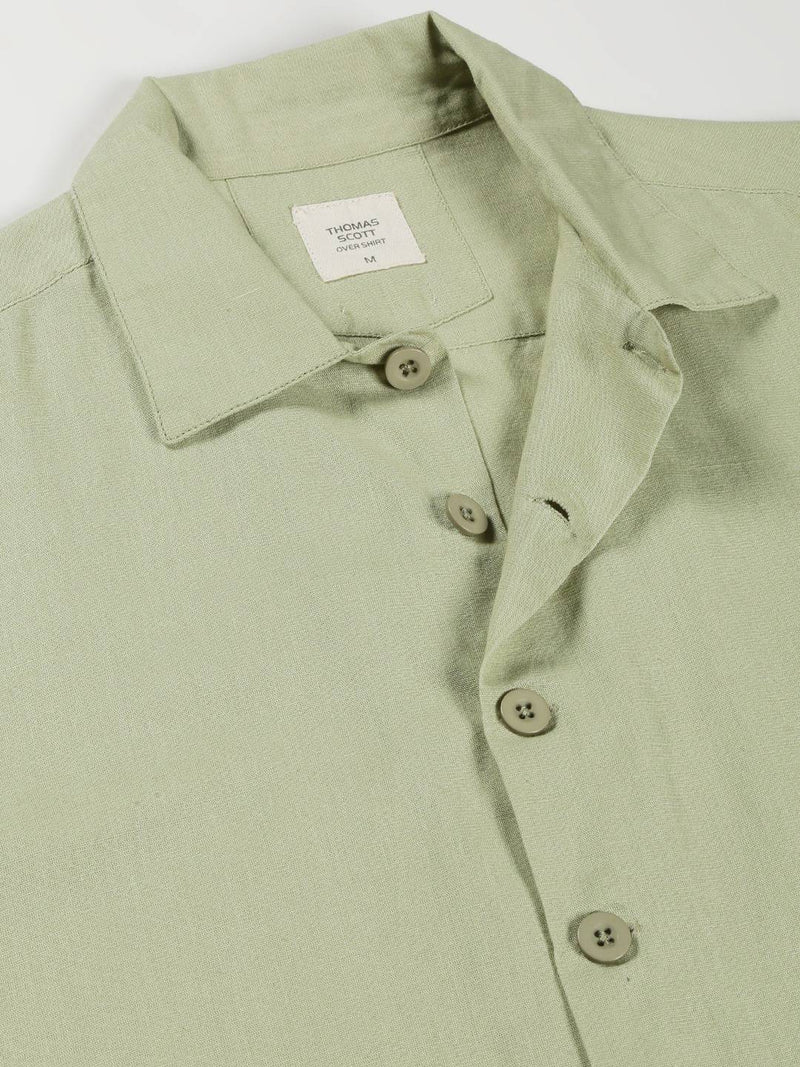 Thomas Scott Men Modern Oversized Fit Box Pocket Cotton Linen Casual Shirt