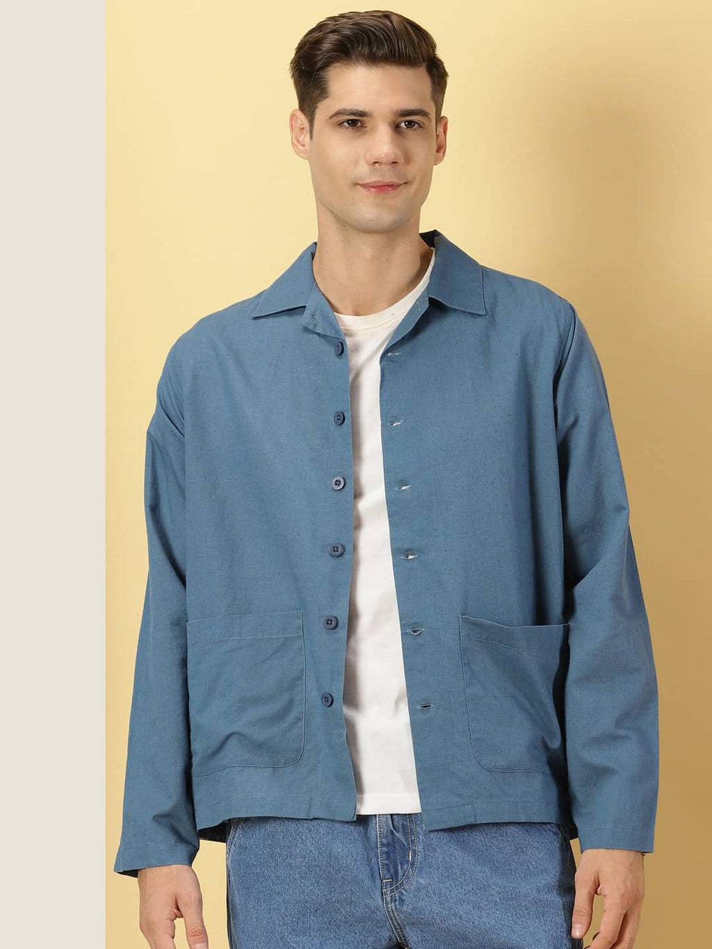 Thomas Scott Men Modern Oversized Fit Box Pocket Casual Cotton Linen Shirt