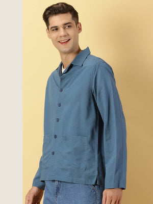 Thomas Scott Men Modern Oversized Fit Box Pocket Casual Cotton Linen Shirt