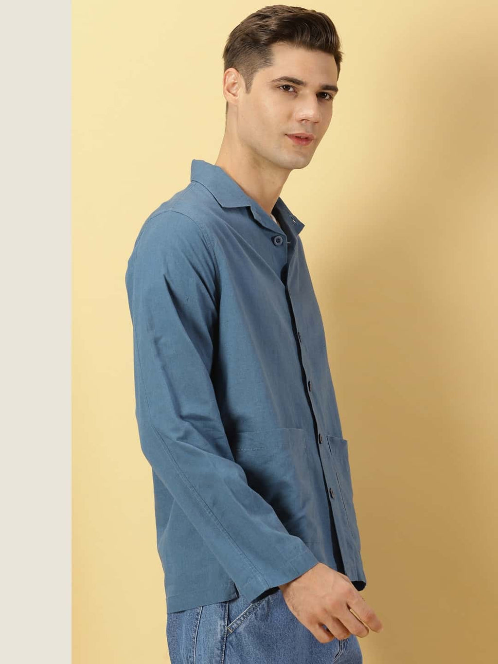 Thomas Scott Men Modern Oversized Fit Box Pocket Casual Cotton Linen Shirt