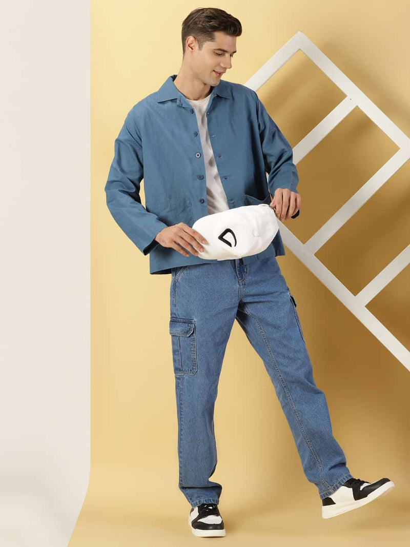 Thomas Scott Men Modern Oversized Fit Box Pocket Casual Cotton Linen Shirt