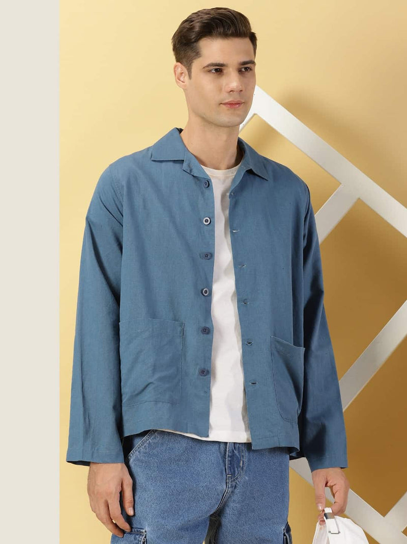 Thomas Scott Men Modern Oversized Fit Box Pocket Casual Cotton Linen Shirt