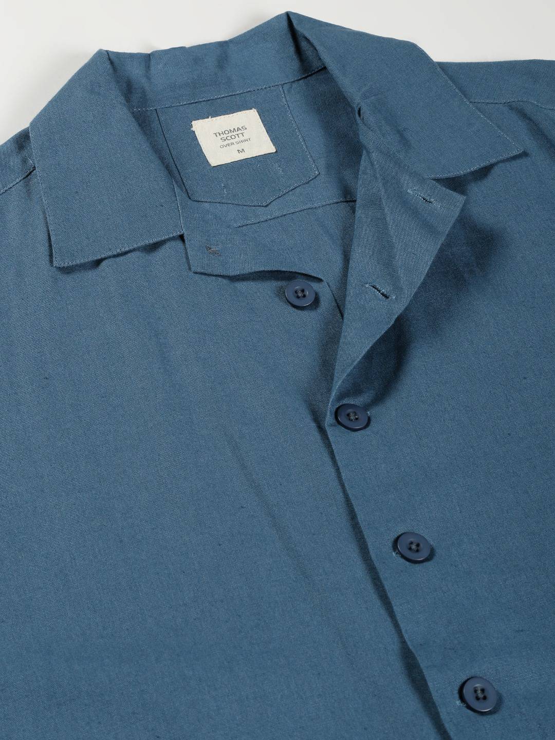 Thomas Scott Men Modern Oversized Fit Box Pocket Casual Cotton Linen Shirt