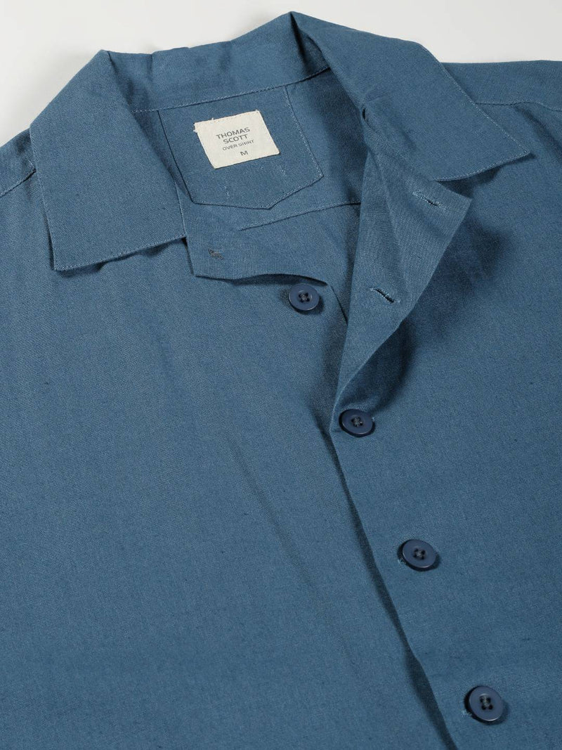 Thomas Scott Men Modern Oversized Fit Box Pocket Casual Cotton Linen Shirt