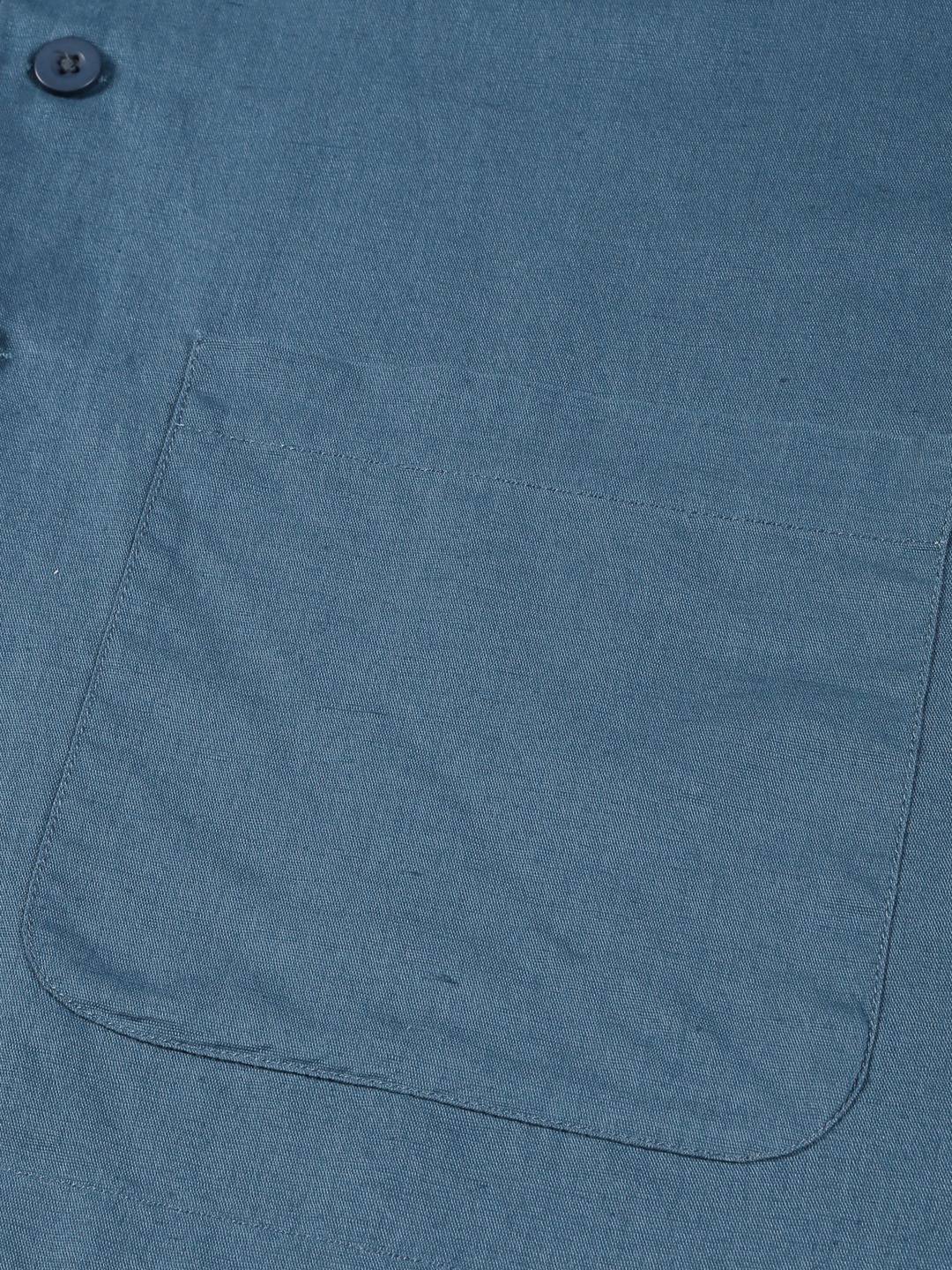 Thomas Scott Men Modern Oversized Fit Box Pocket Casual Cotton Linen Shirt