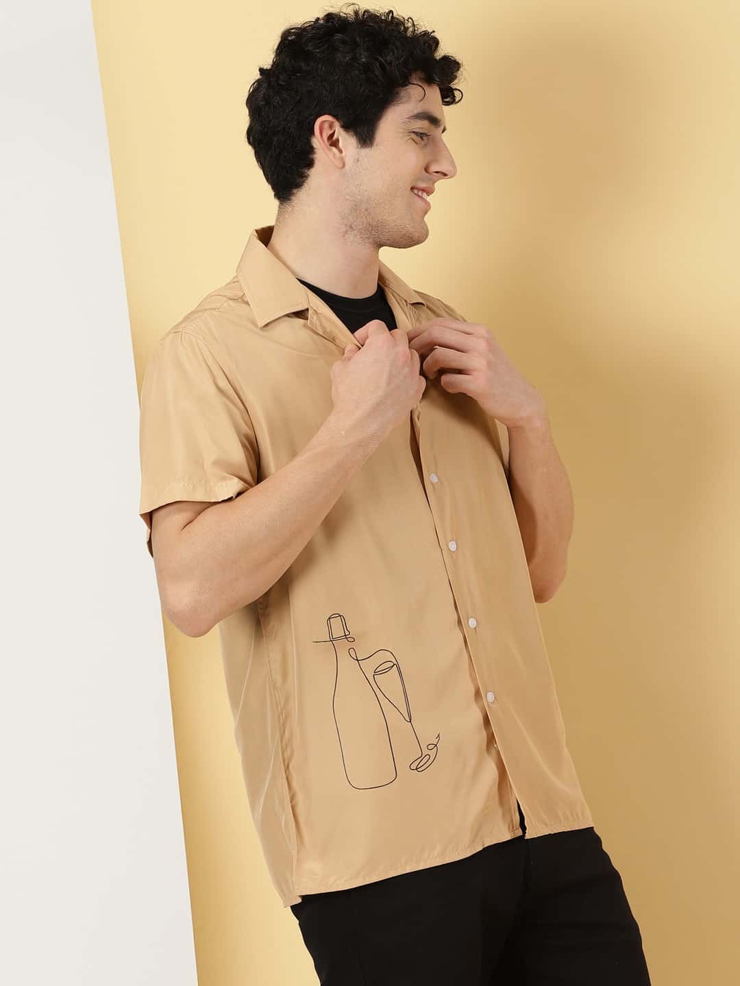 Thomas Scott Men Classic Short Sleeves Cotton Opaque Casual Shirt