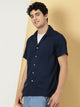 Navy Blue Classic Spread Collar Short Sleeves Casual Shirt For Men
