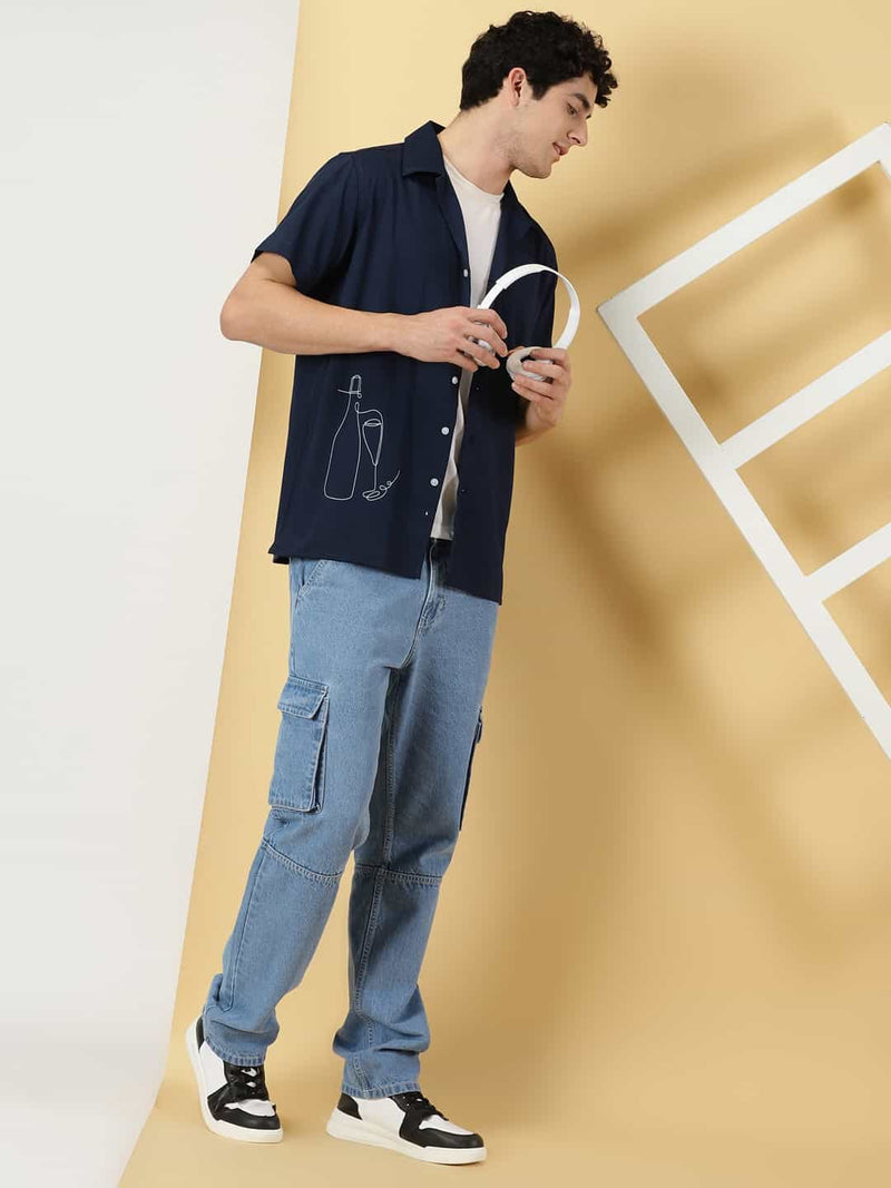 Thomas Scott Men Classic Spread Collar Short Sleeves Casual Shirt