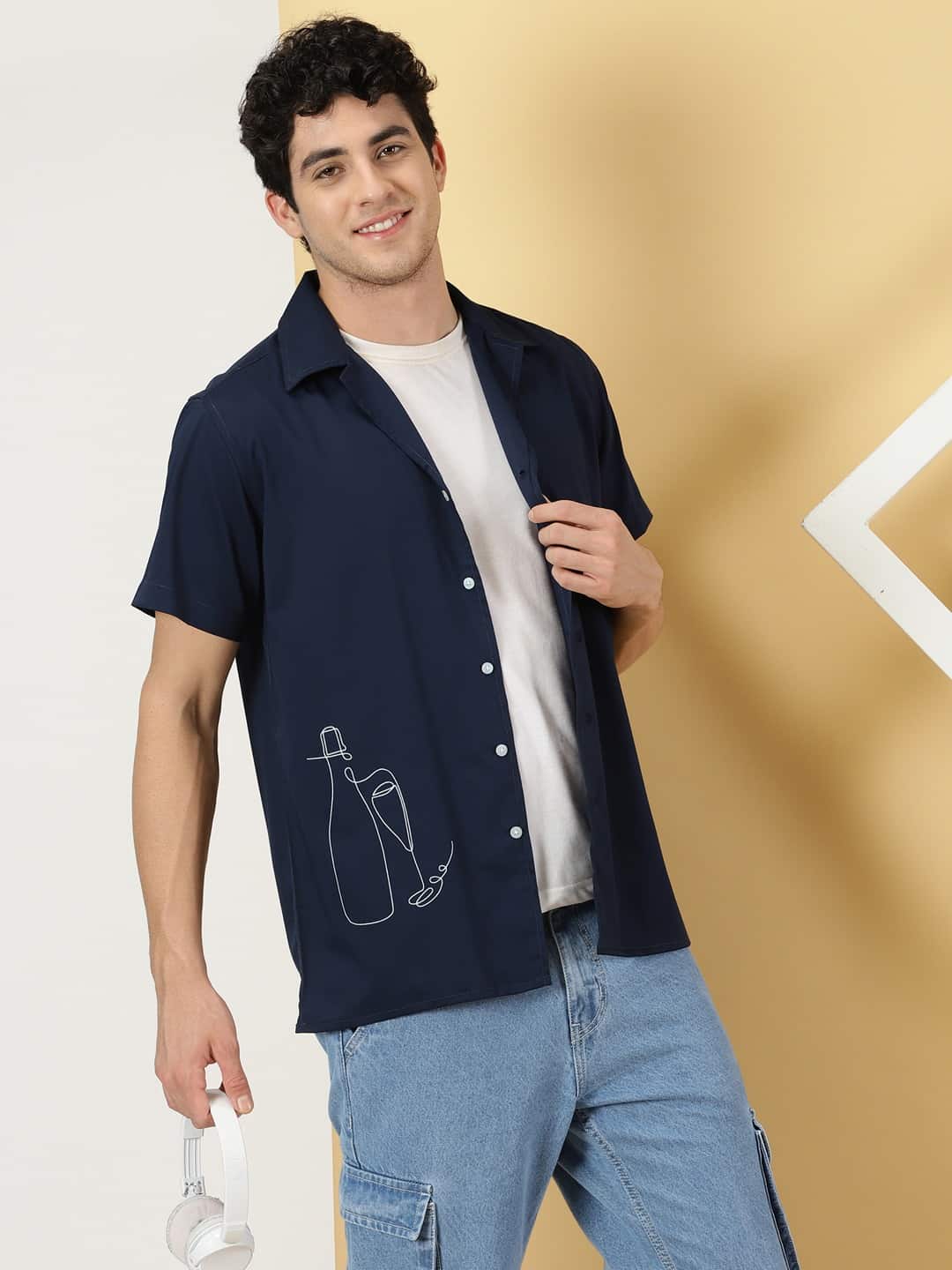 Thomas Scott Men Classic Spread Collar Short Sleeves Casual Shirt