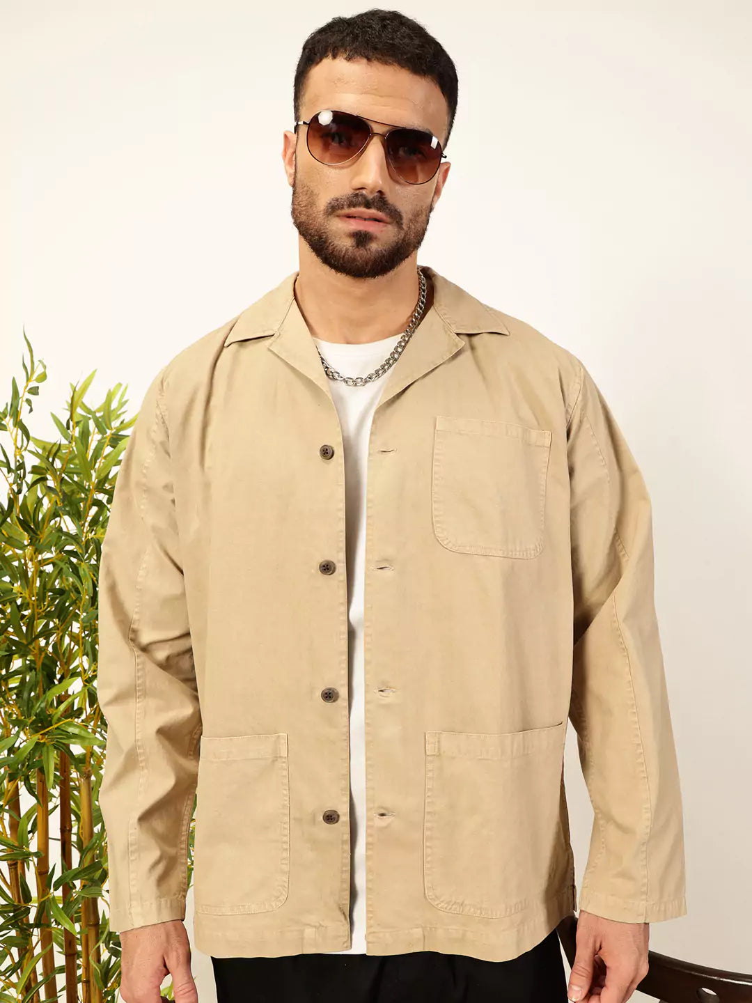 Thomas Scott Men Premium Solid Cuban Collar Casual Cotton Oversized Shirt