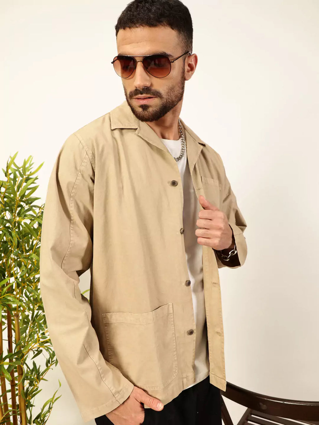 Thomas Scott Men Premium Solid Cuban Collar Casual Cotton Oversized Shirt