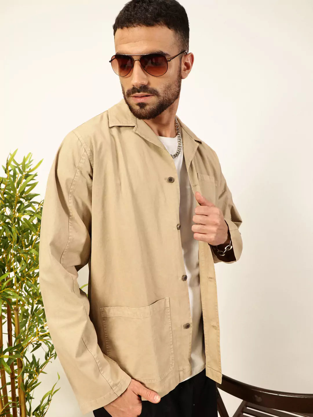 Thomas Scott Men Premium Solid Cuban Collar Casual Cotton Oversized Shirt