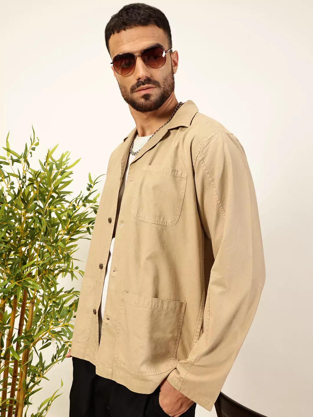 Thomas Scott Men Premium Solid Cuban Collar Casual Cotton Oversized Shirt
