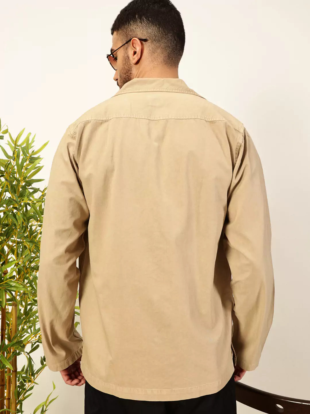 Thomas Scott Men Premium Solid Cuban Collar Casual Cotton Oversized Shirt