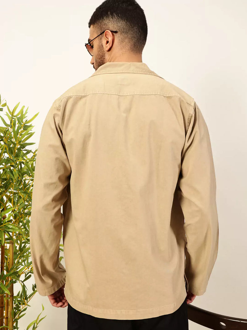 Thomas Scott Men Premium Solid Cuban Collar Casual Cotton Oversized Shirt