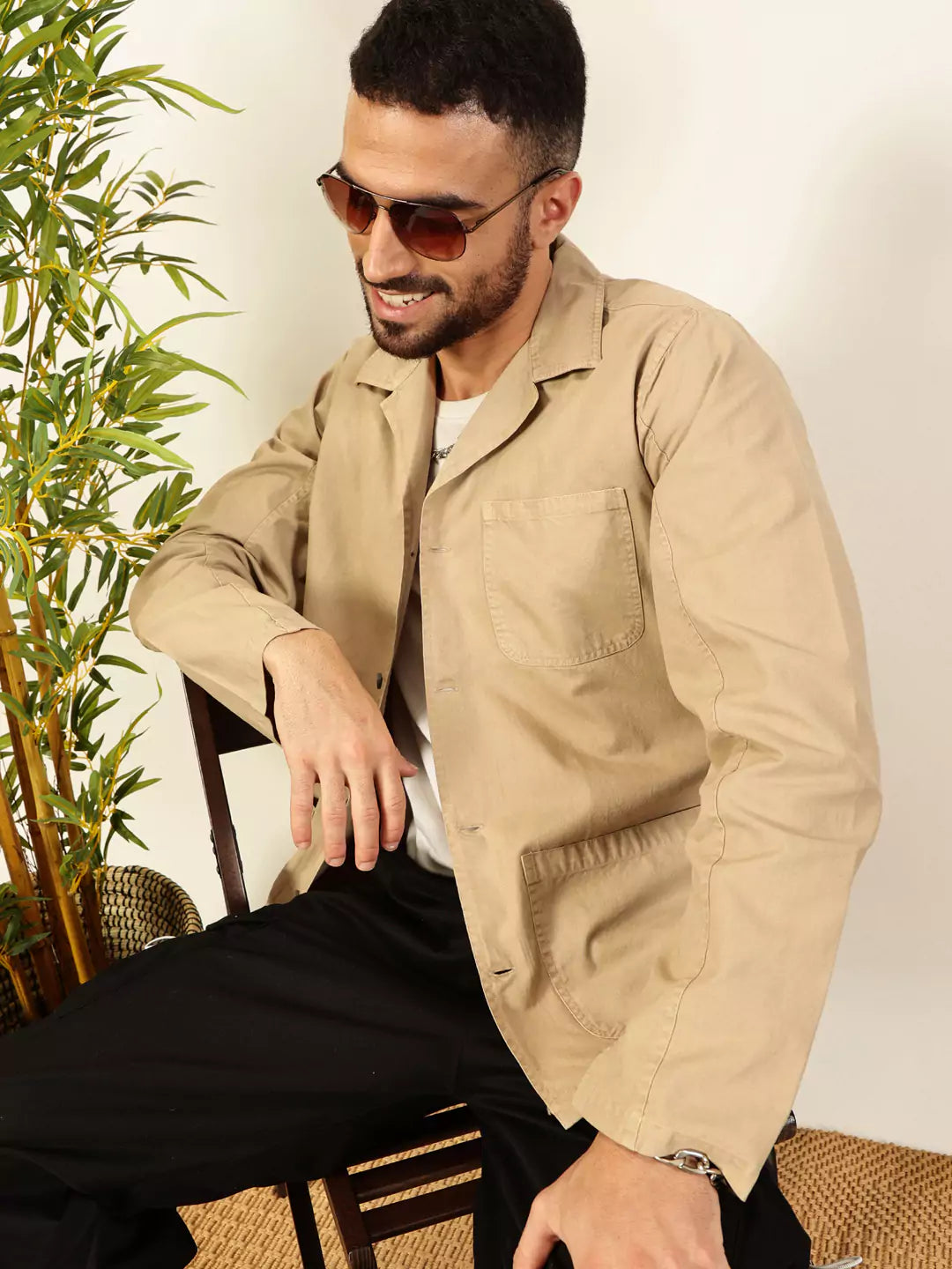 Thomas Scott Men Premium Solid Cuban Collar Casual Cotton Oversized Shirt