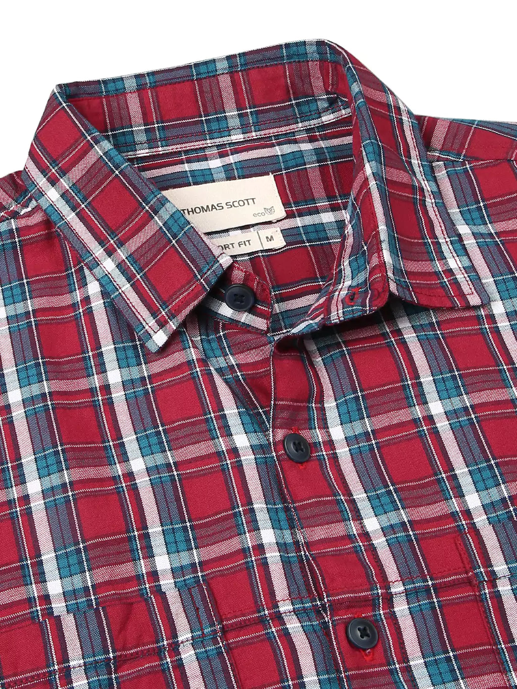 Thomas Scott Men Premium Spread Collar Tartan Checks Opaque Checked Casual Cotton Shirt