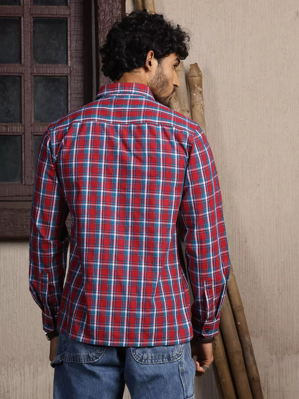 Thomas Scott Men Premium Spread Collar Tartan Checks Opaque Checked Casual Cotton Shirt